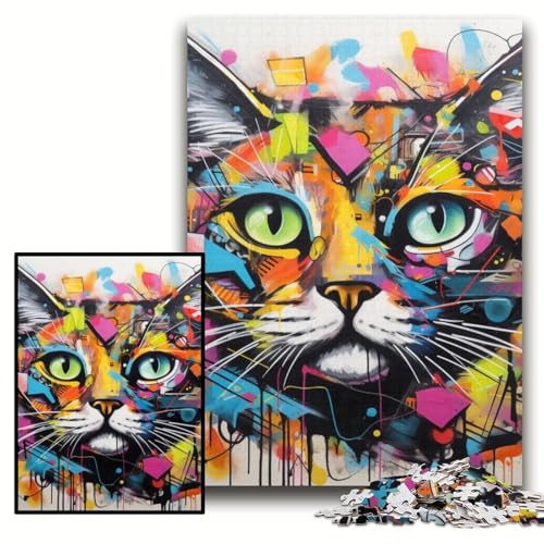 Puzzle 1000 Teile für Erwachsene, Katzen-Graffiti, Holzpuzzle, 50x75cm, perfekt für Halloween, Weihnachten, Geburtstagsgeschenk von ZKYUBEK