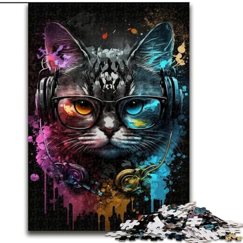 Puzzle 1000 Teile für Erwachsene, Kopfhörer, Katze, Karton, Puzzle, Größe 26x38cm, DIY-Dekoration, Gehirn-Herausforderung, für Erwachsene, Familie von ZKYUBEK