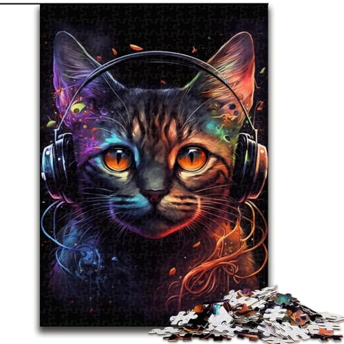 Puzzle 1000 Teile für Erwachsene, Kopfhörer, Katze, Kartonpuzzle, Größe 26x38cm, für Feiertage, Geburtstage und Spieleabende mit der Familie von ZKYUBEK