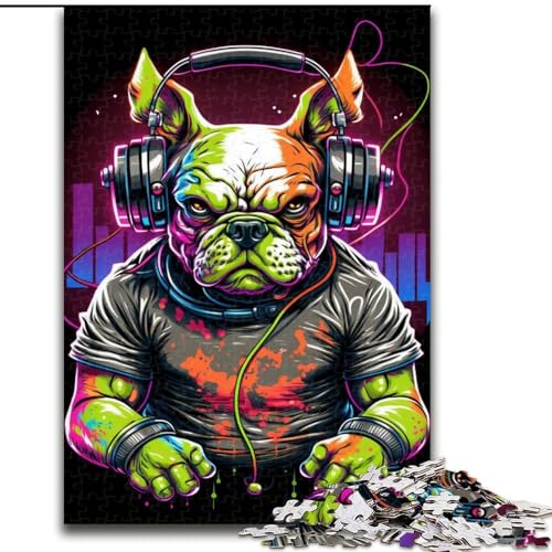 Puzzle 1000 Teile für Erwachsene, Kopfhörer-Bulldogge, Größe 50x75cm, Bunte Heimdekoration und interaktives Familienspiel von ZKYUBEK