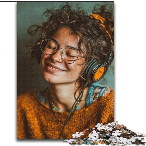 Puzzle 1000 Teile für Erwachsene, Mädchen hört Musik, Puzzles für Erwachsene, Geburtstage, Feiertage, Weltraumparty-Dekorationen, 50x75cm von ZKYUBEK