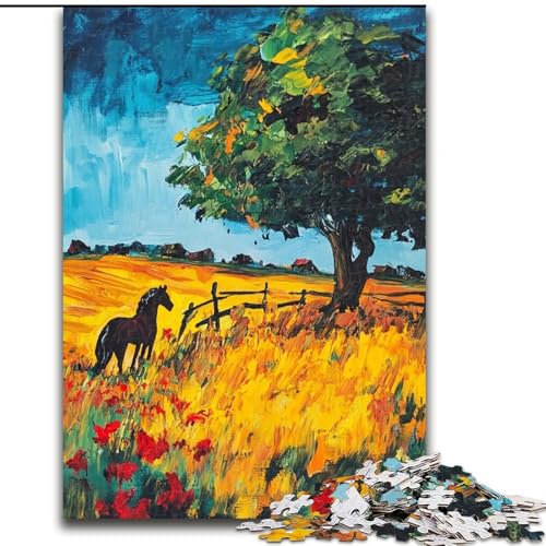 Puzzle 1000 Teile für Erwachsene, Ölgemälde auf Grasland, Puzzles für Erwachsene, 50x75cm, Geburtstagsgeschenkidee, anspruchsvolles Denkspiel von ZKYUBEK