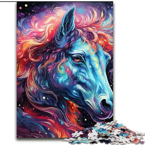 Puzzle 1000 Teile für Erwachsene, Psychedelische Bunte Pferde, Kartonpuzzle, Größe 26x38cm, anspruchsvolles Denkspiel – entspannendes Spielzeug für Teenager von ZKYUBEK