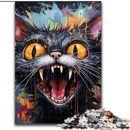 Puzzle 1000 Teile für Erwachsene, Psychedelische Tierkatze, Holzpuzzle, Größe 50x75cm, Herausforderndes Denkspiel – Entspannendes Spielzeug für Teenager von ZKYUBEK