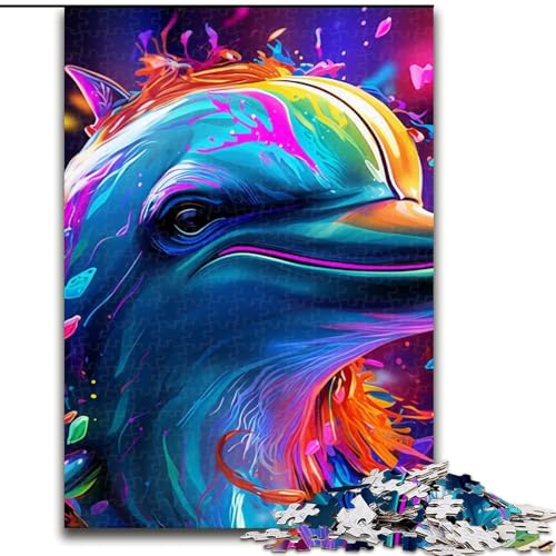 Puzzle 1000 Teile für Erwachsene, Psychedelischer Delfin, Holzpuzzle, Größe 50x75cm, Herausforderndes Denkspiel – Entspannendes Spielzeug für Teenager von ZKYUBEK