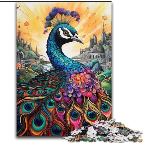 Puzzle 1000 Teile für Erwachsene, Psychedelischer Pfau, Papppuzzle, Größe 26x38cm, Anspruchsvolles Denkspiel – Entspannendes Spielzeug für Teenager von ZKYUBEK