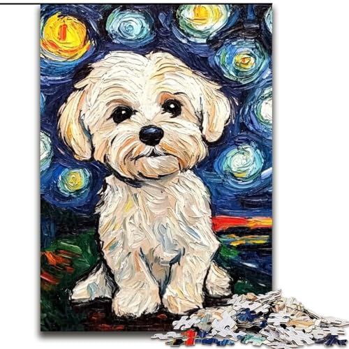 Puzzle 1000 Teile für Erwachsene, Pudel unter dem Nachthimmel, 50x75cm, anspruchsvolles Denkspiel für Teenager, unterhaltsames interaktives Spiel für die ganze Familie von ZKYUBEK