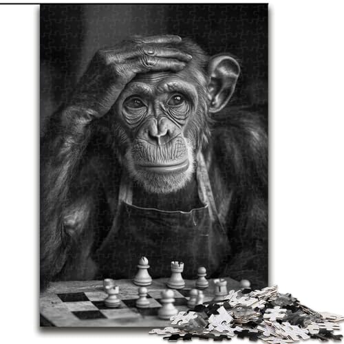 Puzzle 1000 Teile für Erwachsene, Schimpansen Spielen Schach, Puzzle für Erwachsene, Geburtstage, Feiertage, Weltraumparty-Dekorationen, 50x75cm von ZKYUBEK