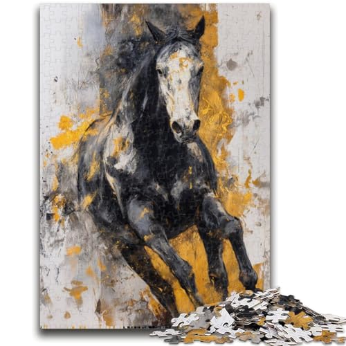 Puzzle 1000 Teile für Erwachsene, Schwarzes Goldenes Pferd, Elefantenspielzeug, Denkspiel, Geburtstagsgeschenk, Geschenke, Wandkunst für Kinder ab 14 Jahren, 50x75cm von ZKYUBEK