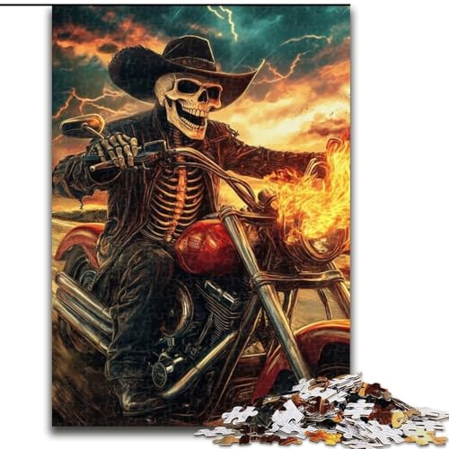 Puzzle 1000 Teile für Erwachsene, Skelett auf einem Motorrad, 50x75cm, anspruchsvolles Denkspiel für Teenager, unterhaltsames interaktives Spiel für die ganze Familie von ZKYUBEK