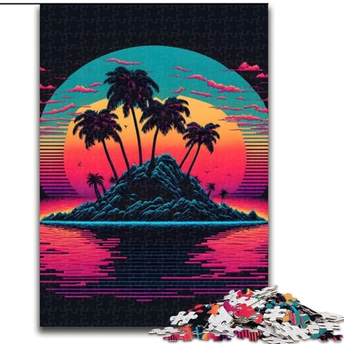 Puzzle 1000 Teile für Erwachsene, Synthwave Sunset, Puzzlegröße 26x38cm, interaktives Familienspiel, Denksportaufgabe, Lernspielzeug von ZKYUBEK