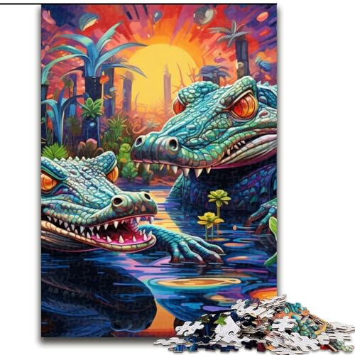 Puzzle 1000 Teile für Erwachsene, Tier-Nilkrokodile, Holzpuzzle, Größe 50x75cm, anspruchsvolles Denkspiel – entspannendes Spielzeug für Teenager von ZKYUBEK
