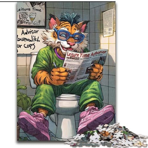 Puzzle 1000 Teile für Erwachsene, Tiger Go Toilet, Unmögliches Puzzle für Erwachsene, Größe 26x38cm, für interaktives Familienspiel von ZKYUBEK