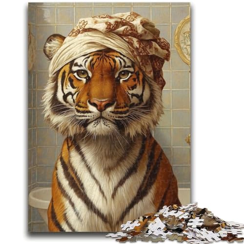 Puzzle 1000 Teile für Erwachsene, Tiger im Badezimmer, Elefantenspielzeug, Denkspiel, Geburtstagsgeschenk, Geschenke, Wandkunst für Kinder ab 14 Jahren, 50x75cm von ZKYUBEK