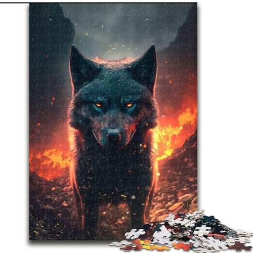 Puzzle 1000 Teile für Erwachsene, Wilder schwarzer Wolf, Holzpuzzle, Größe 50x75cm, für Reiseliebhaber und Paare, anspruchsvolles Spielzeug von ZKYUBEK