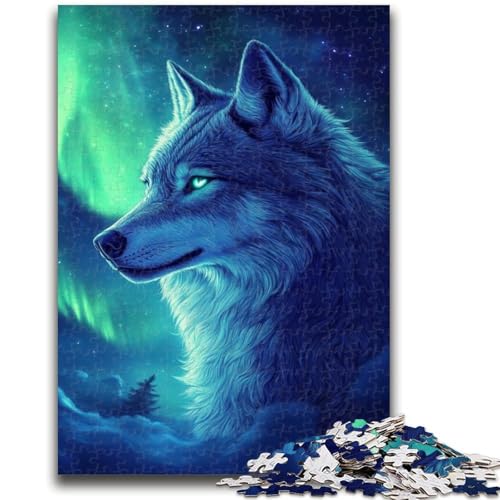 Puzzle 1000 Teile für Erwachsene, Wolf unter der Aurora, Dekomprimierendes intellektuelles Lernspielzeug, Geburtstagsgeschenk, Geschenke, Wandkunst, 26x38cm von ZKYUBEK