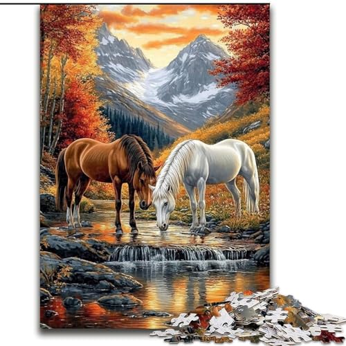 Puzzle 1000 Teile für Erwachsene, Zwei Pferde, Holzpuzzle, 26x38cm, Denksportaufgabe für Teenager Puzzle 1000 Teile für Erwachsene, Zwei Pferde, Holzpuzzle, 26x38cm, Denksportaufgabe für Teenager von ZKYUBEK