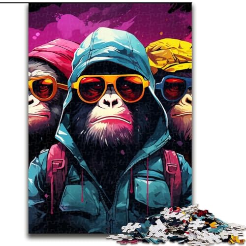 Puzzle 1000 Teile für Erwachsene, buntes Affen-Holzpuzzle, Größe 50x75cm, anspruchsvolles Denkspiel – entspannendes Spielzeug für Teenager von ZKYUBEK