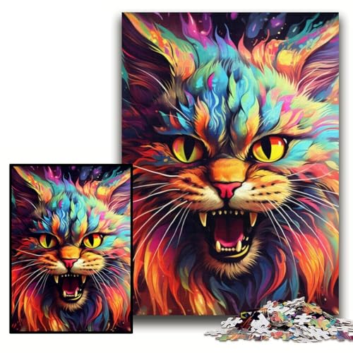 Puzzle 1000 Teile für Erwachsene, farbenfrohe Kunst, psychedelische Katze, anspruchsvolle Puzzles, 26x38cm, perfekt für Teenager und zur Heimdekoration Puzzle 1000 Teile für Erwachsene, farbenfrohe Kunst, psychedelische Katze, anspruchsvolle Puzzles, 26x38cm, perfekt für Teenager und zur Heimdekoration von ZKYUBEK