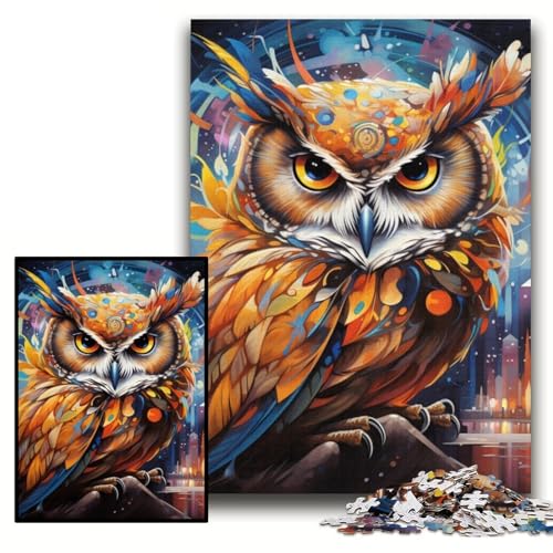 Puzzle 1000 Teile für Erwachsene, farbenfrohe Kunst-Eule, anspruchsvolle Puzzles, 26x38cm, perfekt für Teenager und zur Heimdekoration von ZKYUBEK