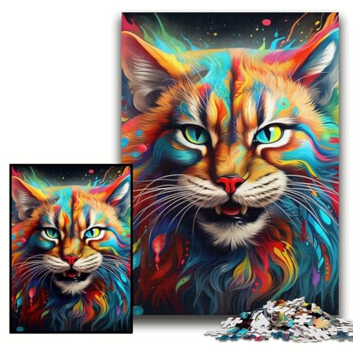 Puzzle 1000 Teile für Erwachsene, farbenfrohes Kunst-Luchs-Puzzle aus Pappe für Erwachsene, 26x38cm, Spaß für den Familienspielabend, dekoratives Kunstwerk zum Selbermachen von ZKYUBEK