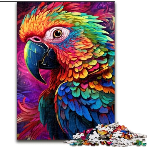 Puzzle 1000 Teile für Erwachsene, farbenfrohes Kunst-Papagei-Holzpuzzle, Größe 50x75cm, anspruchsvolles DIY-Dekorationsspiel, interaktives Familienspielzeug von ZKYUBEK