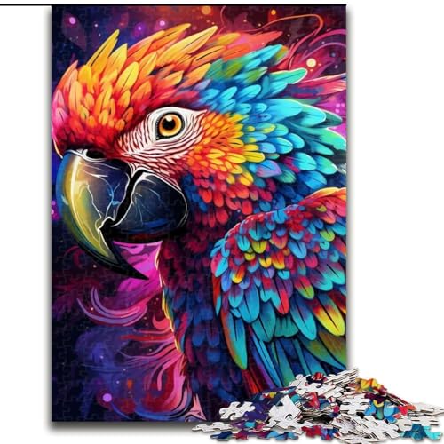 Puzzle 1000 Teile für Erwachsene, farbenfrohes Kunst-Papagei-Holzpuzzle, Größe 50x75cm, anspruchsvolles DIY-Dekorationsspiel, interaktives Familienspielzeug von ZKYUBEK