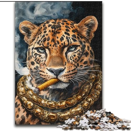 Puzzle 1000 Teile für Erwachsene, rauchender Leopard, 50x75cm, anspruchsvolles Denkspiel für Teenager, unterhaltsames interaktives Spiel für die ganze Familie von ZKYUBEK