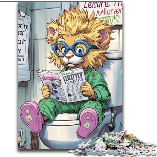 Puzzle 1000 Teile für Erwachsene „Lion Go Toilet“ aus Karton, Puzzlegröße 26x38cm, anspruchsvolles DIY-Dekorationsspiel, interaktives Familienspielzeug von ZKYUBEK
