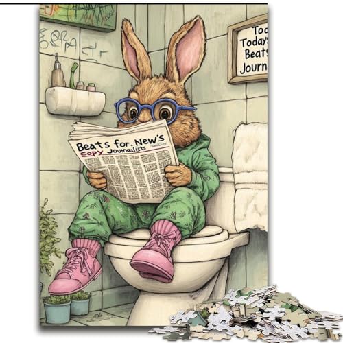 Puzzle 1000 Teile für Erwachsene „Rabbit Go Toilet“, Kartonpuzzle, Größe 26x38cm, perfekt für Familienspaß, Partyspiele, Gastgeschenke für Geburtstagspartys von ZKYUBEK
