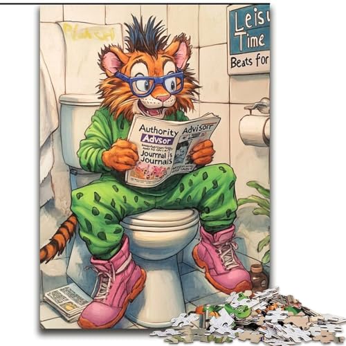 Puzzle 1000 Teile für Erwachsene „Tiger Go Toilet“ aus Karton, Puzzlegröße 26x38cm, anspruchsvolles DIY-Dekorationsspiel, interaktives Familienspielzeug von ZKYUBEK