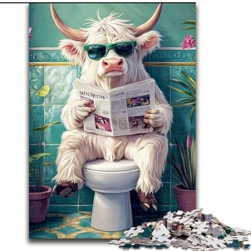 Puzzle 1000 Teile für Erwachsene „Yak in der Toilette“ aus Holz, 50x75cm, perfekt für Halloween, Weihnachten, Geburtstagsgeschenk von ZKYUBEK