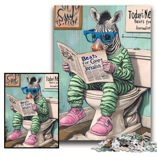 Puzzle 1000 Teile für Erwachsene „Zebra Go Toilet“ Puzzles für Erwachsene 26x38cm Perfekt für Familienspaß an Weihnachten, Thanksgiving, Geburtstagen und Ostern von ZKYUBEK