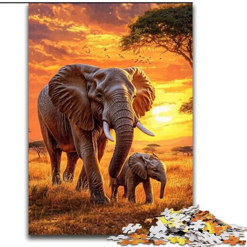 Puzzle 1000 Teile für Erwachsene Afrikanischer Elefant Schwierige Puzzles für Erwachsene Interaktives Familienspiel, DIY-Heimdekoration, Herausforderndes Denkspiel-Geschenk 26X38CM von ZKYUBEK