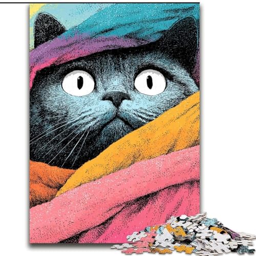 Puzzle 1000 Teile für Erwachsene Art Cat Holzpuzzles 50X75CM Denksportaufgabe Spiel für Teenager und Familieninteraktion von ZKYUBEK