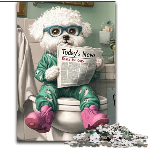 Puzzle 1000 Teile für Erwachsene Bichon Frise Go Toilet, Puzzles für Erwachsene, Größe 26x38cm, hochschwieriges Denkspiel für Teenager von ZKYUBEK