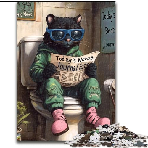 Puzzle 1000 Teile für Erwachsene Black Leopard Go Toilet, schwierige Puzzles für Erwachsene, Größe 26x38cm, anspruchsvolles DIY-Denkspiel, perfektes Familienspiel oder dekoratives Geschenk von ZKYUBEK