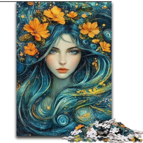Puzzle 1000 Teile für Erwachsene Blumenmädchen Holzpuzzle 50X75CM Denksportaufgabe Spiel für Teenager und Familieninteraktion von ZKYUBEK