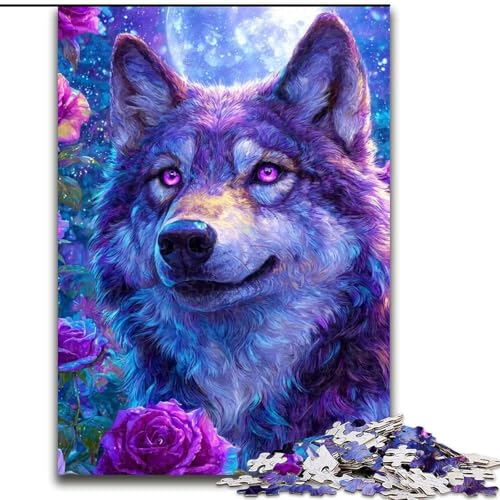 Puzzle 1000 Teile für Erwachsene Blumenwolf-Puzzle 50x75cm Interaktives Familienspiel, Gehirnherausforderung, Lernspielzeug von ZKYUBEK