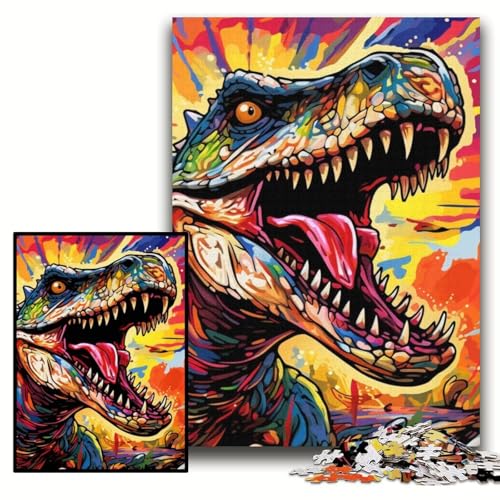 Puzzle 1000 Teile für Erwachsene Dinosaurier-Kunst Holzpuzzle 50x75cm Perfekt für Halloween, Weihnachten, Geburtstagsgeschenk von ZKYUBEK