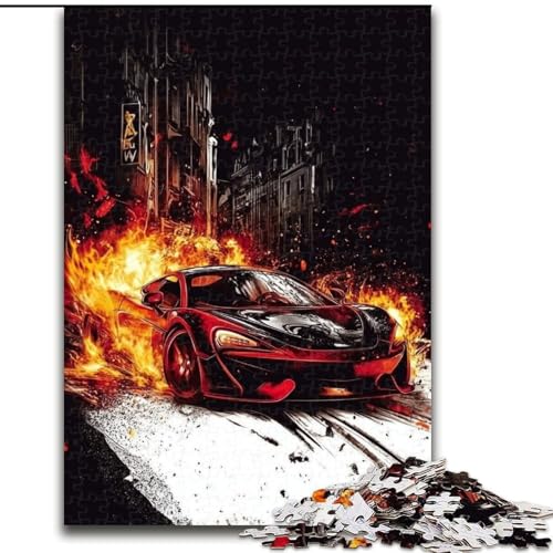 Puzzle 1000 Teile für Erwachsene Flammen-Sportwagen Holzpuzzle 50x75cm Perfekt für Halloween, Weihnachten, Geburtstagsgeschenk von ZKYUBEK