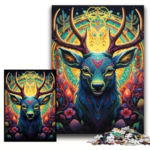 Puzzle 1000 Teile für Erwachsene Hirsch Psychedelic Art Karton Puzzle 26x38cm Perfekt für Geburtstags-, Weihnachts- und Halloweengeschenke von ZKYUBEK