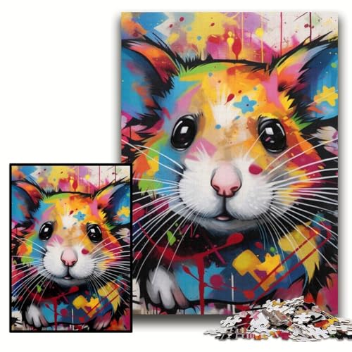 Puzzle 1000 Teile für Erwachsene Igel-Graffiti Holzpuzzle 50x75cm Perfekt für Halloween, Weihnachten, Geburtstagsgeschenk von ZKYUBEK