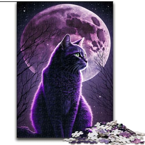 Puzzle 1000 Teile für Erwachsene Lila Katze und Mond Holzpuzzle Größe 50x75cm für Reiseliebhaber und Paare, anspruchsvolles Spielzeug Puzzle 1000 Teile für Erwachsene Lila Katze und Mond Holzpuzzle Größe 50x75cm für Reiseliebhaber und Paare, anspruchsvolles Spielzeug von ZKYUBEK