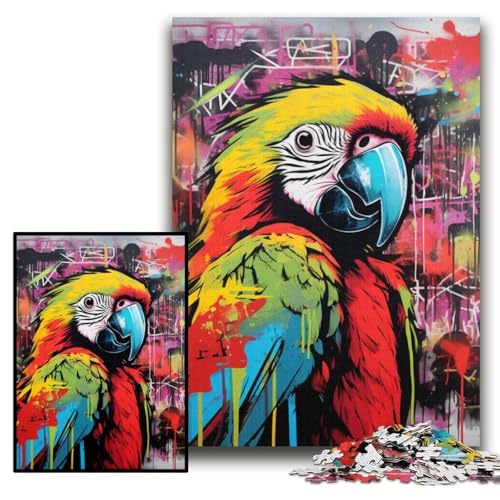 Puzzle 1000 Teile für Erwachsene Papagei-Graffiti-Malerei Holzpuzzle 50x75cm Perfekt für Geburtstags-, Weihnachts- und Halloweengeschenke von ZKYUBEK
