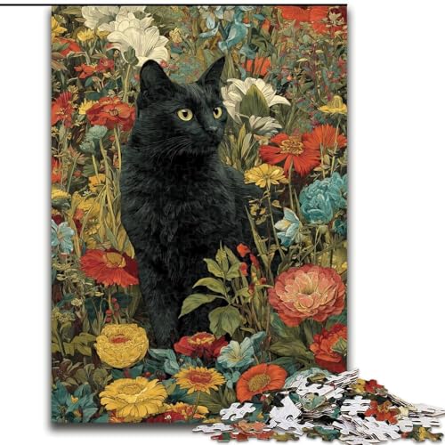 Puzzle 1000 Teile für Erwachsene Schwarze Katze Papppuzzle 26X38CM Perfekt für Halloween, Weihnachten, Geburtstagsgeschenk von ZKYUBEK