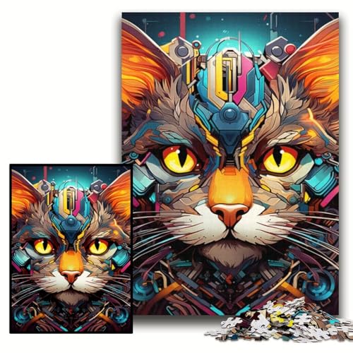Puzzle 1000 Teile für Erwachsene Tech Cat Holzpuzzle für Erwachsene 50x75cm Familienspielabend-Spaß, dekoratives Kunstwerk zum Selbermachen von ZKYUBEK