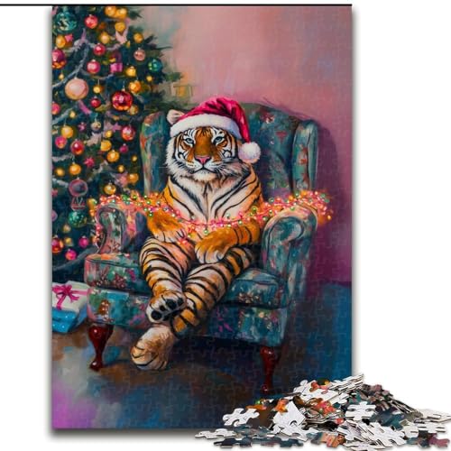 Puzzle 1000 Teile für Erwachsene Tiger auf dem Sofa Holzpuzzle 50X75CM Perfekt für Halloween, Weihnachten, Geburtstagsgeschenk von ZKYUBEK
