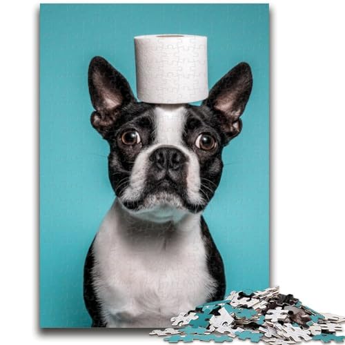 Puzzle 1000 Teile für Teenager, Bulldogge spielt mit Toilettenpapier, Elefantenspielzeug, Denkspiel, Geburtstagsgeschenk, Geschenke, Wandkunst für Kinder ab 14 Jahren, 26x38cm von ZKYUBEK