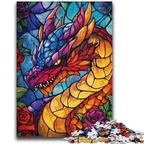Puzzle 1000 Teile für Teenager, Buntglasdrache, Elefantenspielzeug, Denkspiel, Geburtstagsgeschenk, Geschenke, Wandkunst für Kinder ab 14 Jahren, 50x75cm von ZKYUBEK
